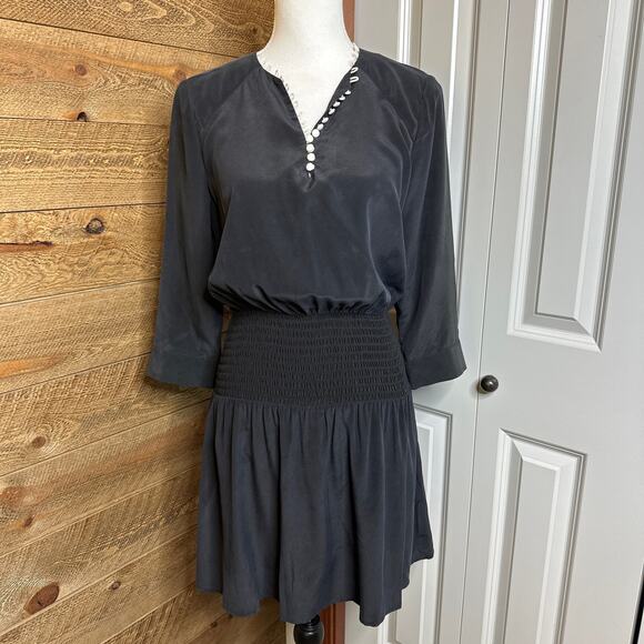 L'Agence Black Silk Mini Dress with white covered buttons Size Small NWT - Picture 1 of 6